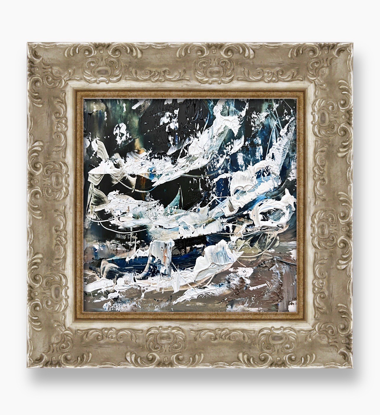 Hamptons ocean drift impasto painting • luxe coastal interior wall art decor 6x6