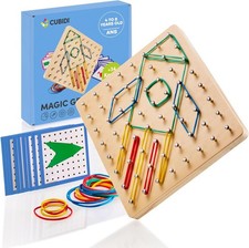 CUBIDI Wooden Geoboards with Rubber Bands Montessori Toys for 4 Year Old...