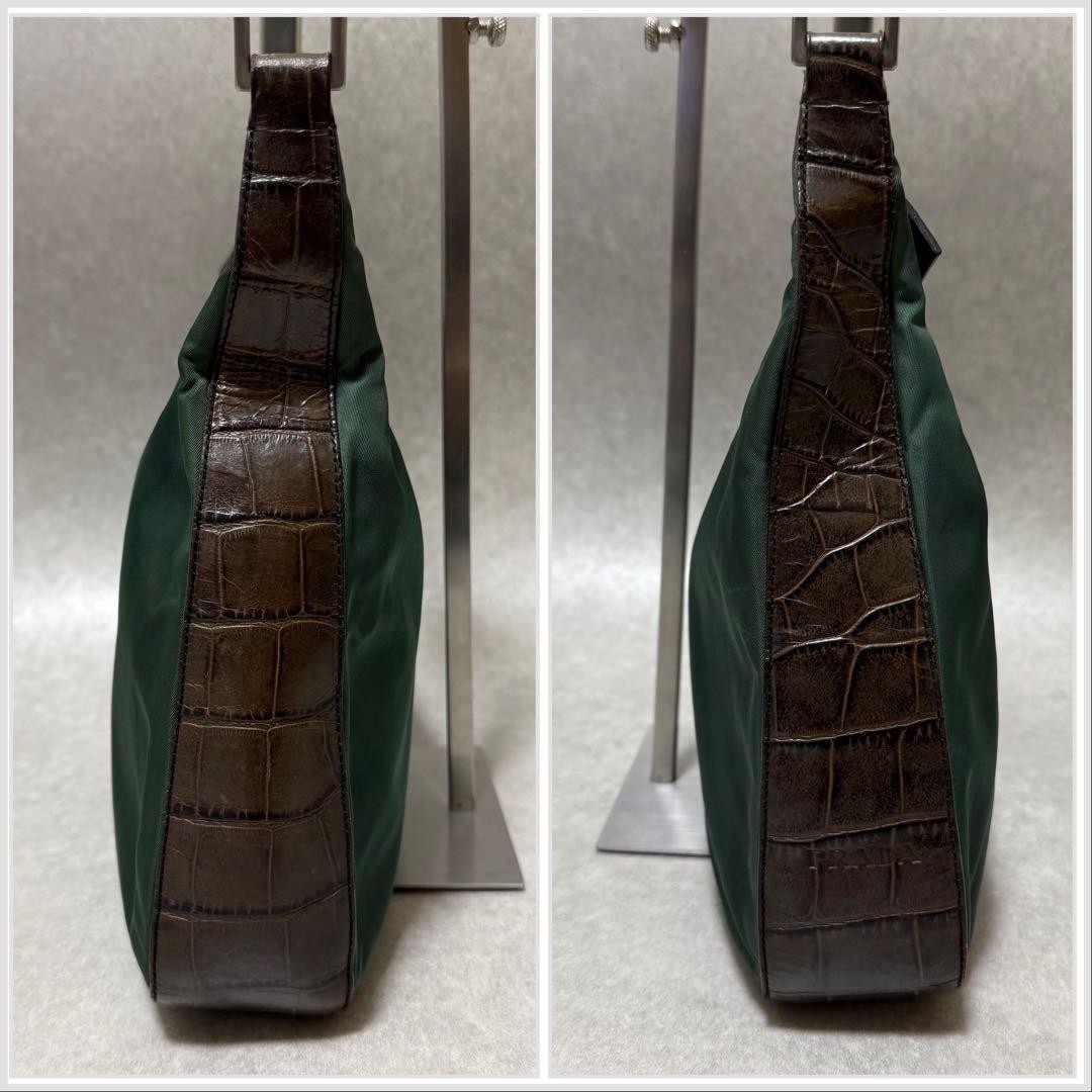 PRADA Pocono Khaki Leather Nylon Shoulder Bag Vintage Rare Authentic thumbnail 6