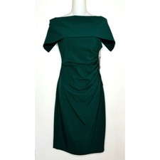 VINCE CAMUTO GREEN OFF THE SHOULDER BODY CON RUCHED DRESS SIZE 6 NWT $148