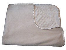 BABY BLANKET TAN BEIGE CREAM CHAMPAGNE COLOR MINKY BUMP DOT SATIN TRIM EDGE