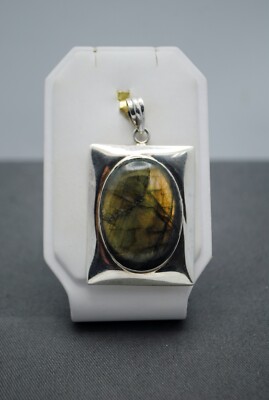 STERLING SILVER RECTANGLE PENDANT WITH SEMI-TRANSPARENT STONE- #FMI871