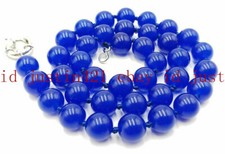 Pretty 10mm Natural Blue Jade Round Gemstone Beads Necklace 18'' AAA