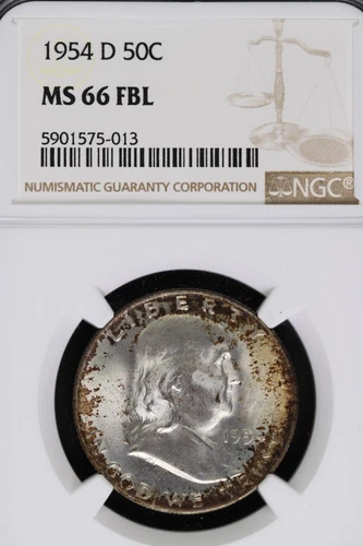 1954 D Franklin Half Dollar NGC MS66FBL Toned *DoubleJCoins* 9100-01