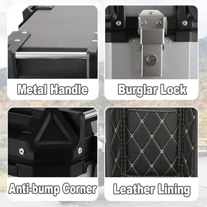 100L Motorcycle Rear Top Box Aluminium Alloy Tail Carrier Luggage Case Black US - Image 3 of 4