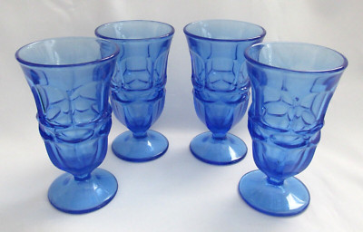 Set of 4 Fostoria Argus Blue HFM Henry Ford Museum Iced Tea Glasses- Excellent!