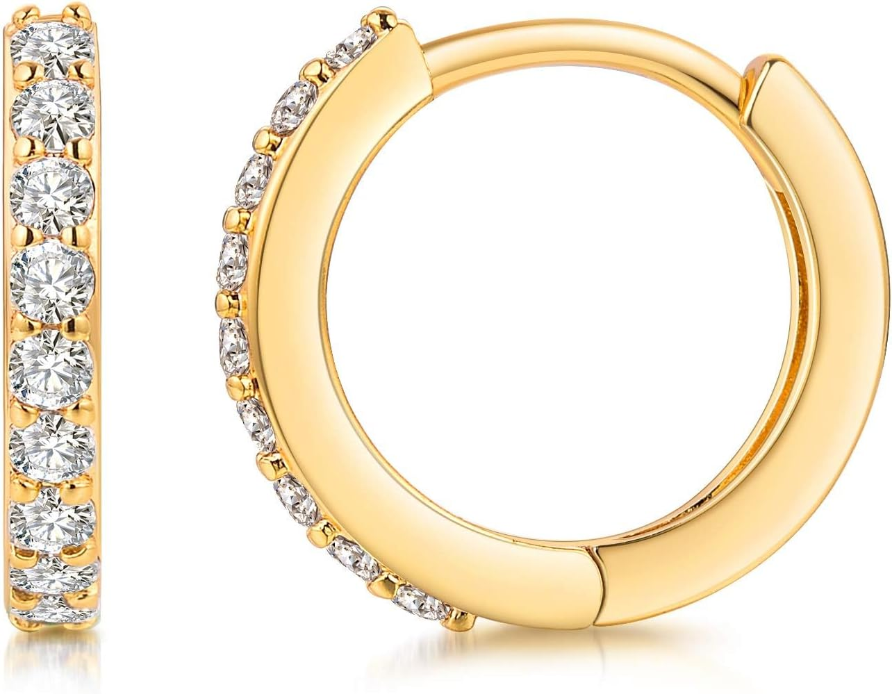 Mini 18K Gold Plated CZ Huggie Hoop Earrings with Ear Cuff-image