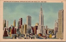 Midtown Skyline Showing Chrysler Building & Radio City New York Postcard J361