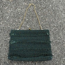 Green Beaded Bag by Debbie Purse Clutch John Wind Imports Japan Excellent Cond.