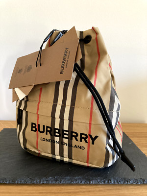 BURBERRY Bucket-Bag Phoebe Icon Stripe beige Beutel-Tasche Staubbeutel borsa NEW