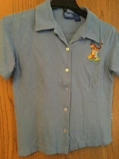 Winnie The Pooh & Tigger - Blue Shirt - Ladies Button Down - M - Embroidered