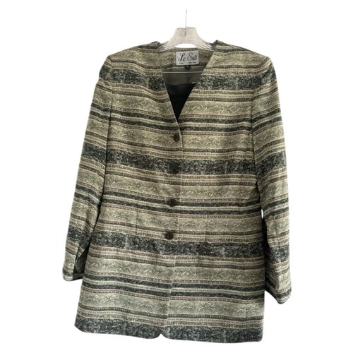 Le Suit (neu mit Etikett) Vintage grün gestreifter Button-Down Blazer Jacke mit Rock für Damen - Größe 10