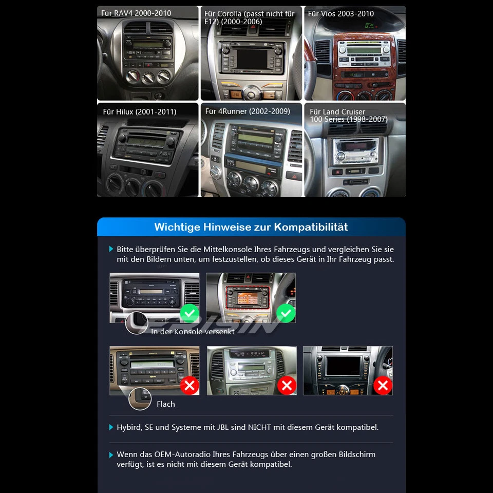 4+64GB Android 14 DAB+ Autoradio Navi Toyota Corolla RAV4 Vios Vitz Hilux Prado - Bild 4 von 4