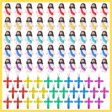 100Pcs Jesus Toys 50 Little Mini Jesus Figurines Tiny Doll and 50 Cross Necklace