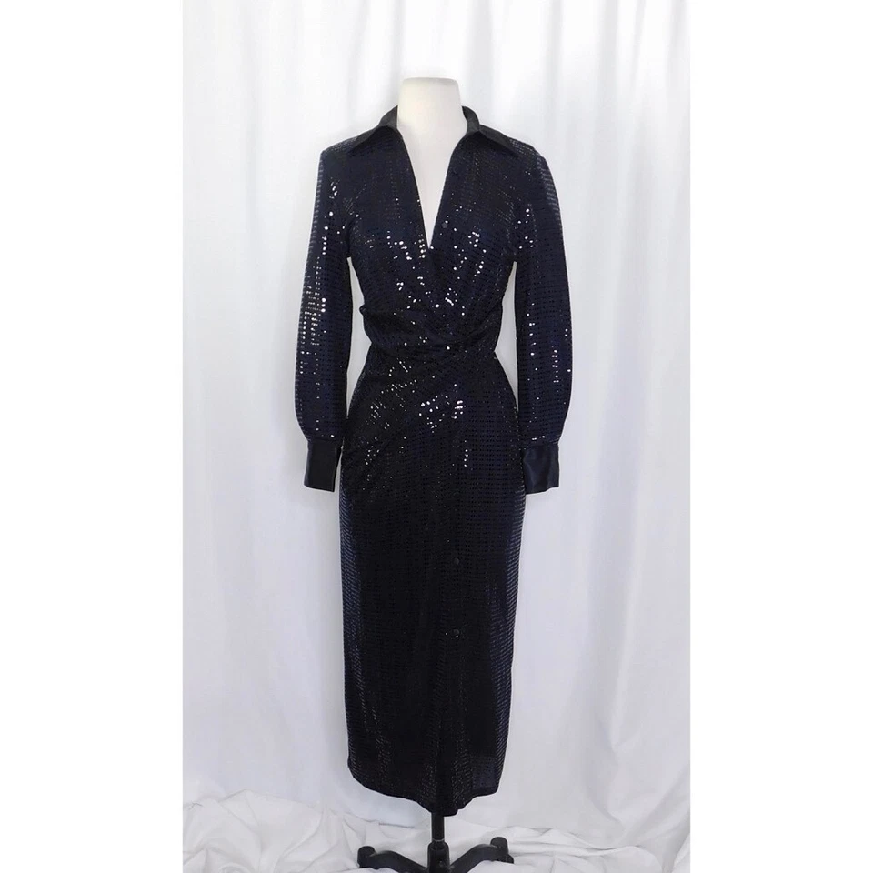 NWT!! ZARA Black Embellished Midi Dress Shirtdress Shirt Dress Twist Waist XS - Image 2 of 4