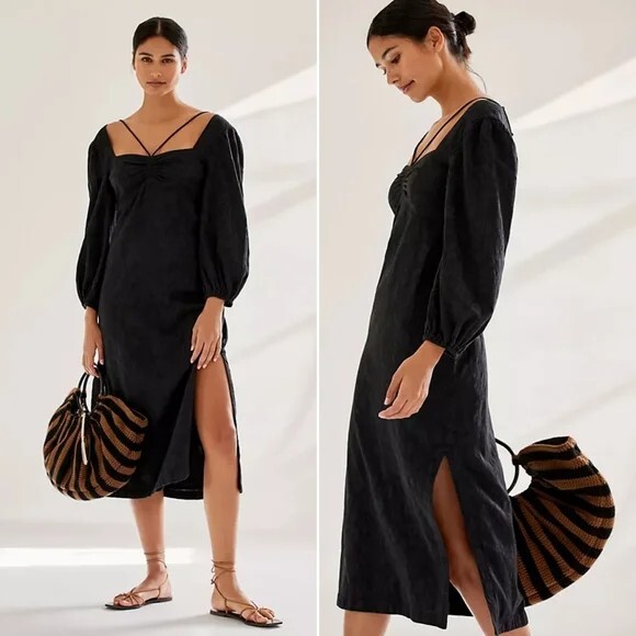Anthropologie Maeve Low Back Midi Dress in Black size 0 New Anthropologie Maeve Low Back Midi Dress in Black size 0 New