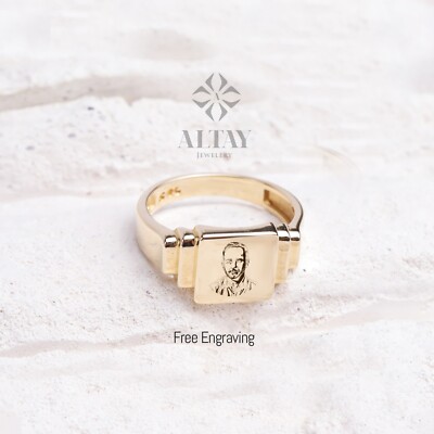 14K Gold quadratischer Siegelring, personalisierter Siegelring, Gravur individuelles Siegelring