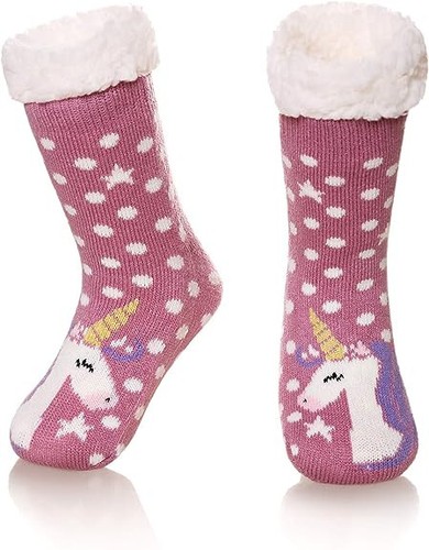SEEYAN Kids Girls Warm Fluffy Slipper Socks Cute Animal Unicorn Size 8 - 12 Yrs