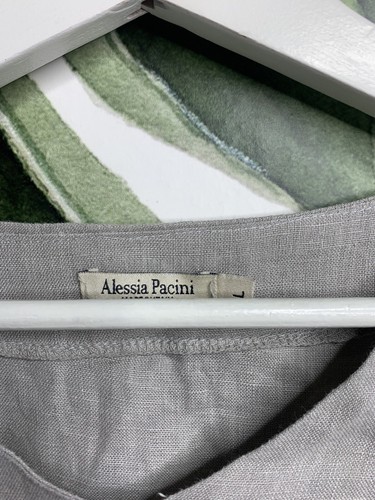 Alessia Pacini Made in Italy Large Gray V Neck 3/4 Sleeves Tunic Blouse Linen - Picture 5 of 7