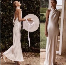 DISSH Aisle White Satin Backless High Neck Midi Dress Sz AU 6 | US 2