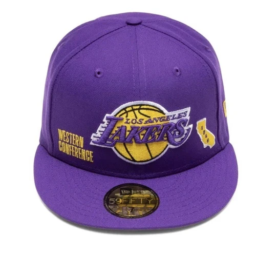 New Era Los Angeles LAKERS Identity D3 59FIFTY Fitted Hat Size 7 1/4 PURPLE