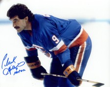 CLARK GILLIES SIGNED 8x10 PHOTO + HOF 02 NEW YORK ISLANDERS RARE BECKETT BAS