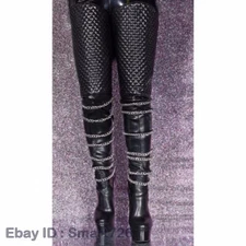 Black Matte Long Boot Women with Chains Thigh Open Back Platform High Heels Boot