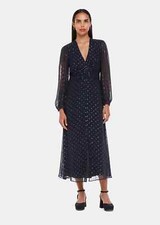 New Tags Whistles Metallic Dobby Midi Dress Size UK4(6/8) RRP £189