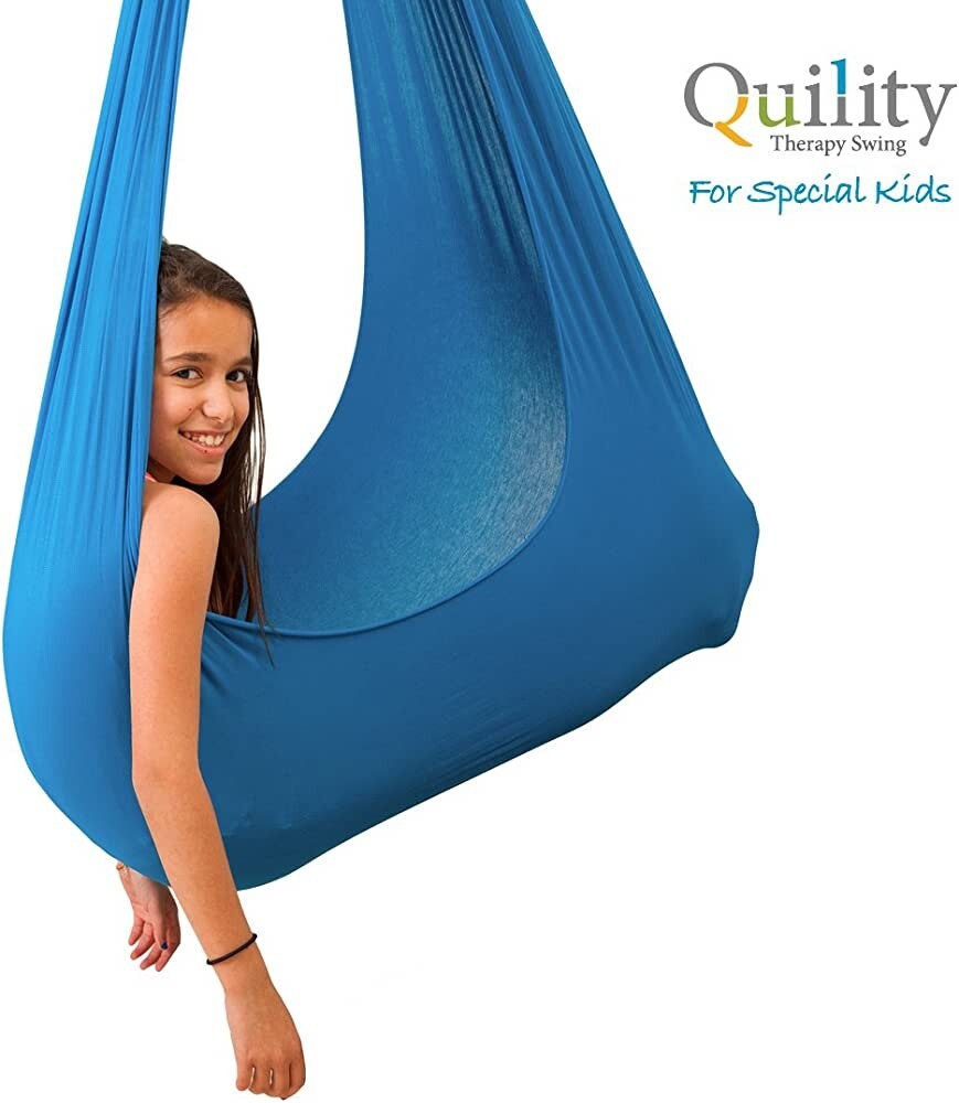 Kids Indoor Lycra Hammock Swing Up to 77 lbs Light Blue Quility