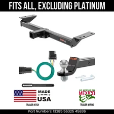 For 17-19 Cadillac XT5 Trailer Hitch 4 Pin Wiring 2" Ball Excl Platinum Curt 5K