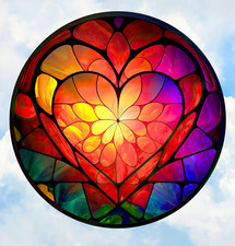Colorful Heart Faux Stained-Glass WINDOW CLING Suncatcher Size 8" Round