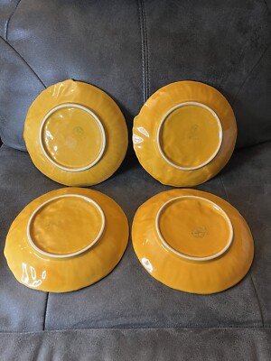 VTG Set Of 4 Bordallo Pinheiro 8”Sunflower Salad Plates. Made In