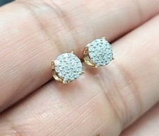 DEAL 10K Gold Natural Diamond Studs 5.36mm 3D Pave Earrings 0.20CT