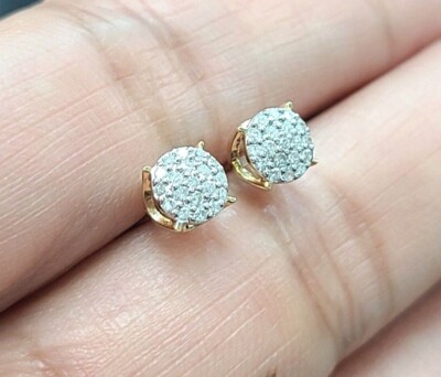 ANGEBOT! 10K Gold natürliche Diamant Ohrstecker 5,36 mm 3D Pave Ohrringe 0,20 Karat