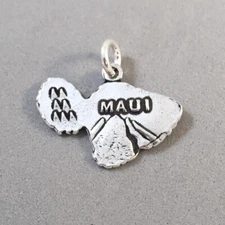 .925 Sterling Silver MAUI CHARM Map Hawaii Island Haleakala Hana NEW 925 TH12