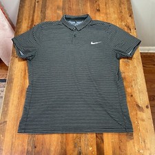 Nike Polo Shirt Mens Large Gray Striped Golf Modern Fit Lightweight Snap