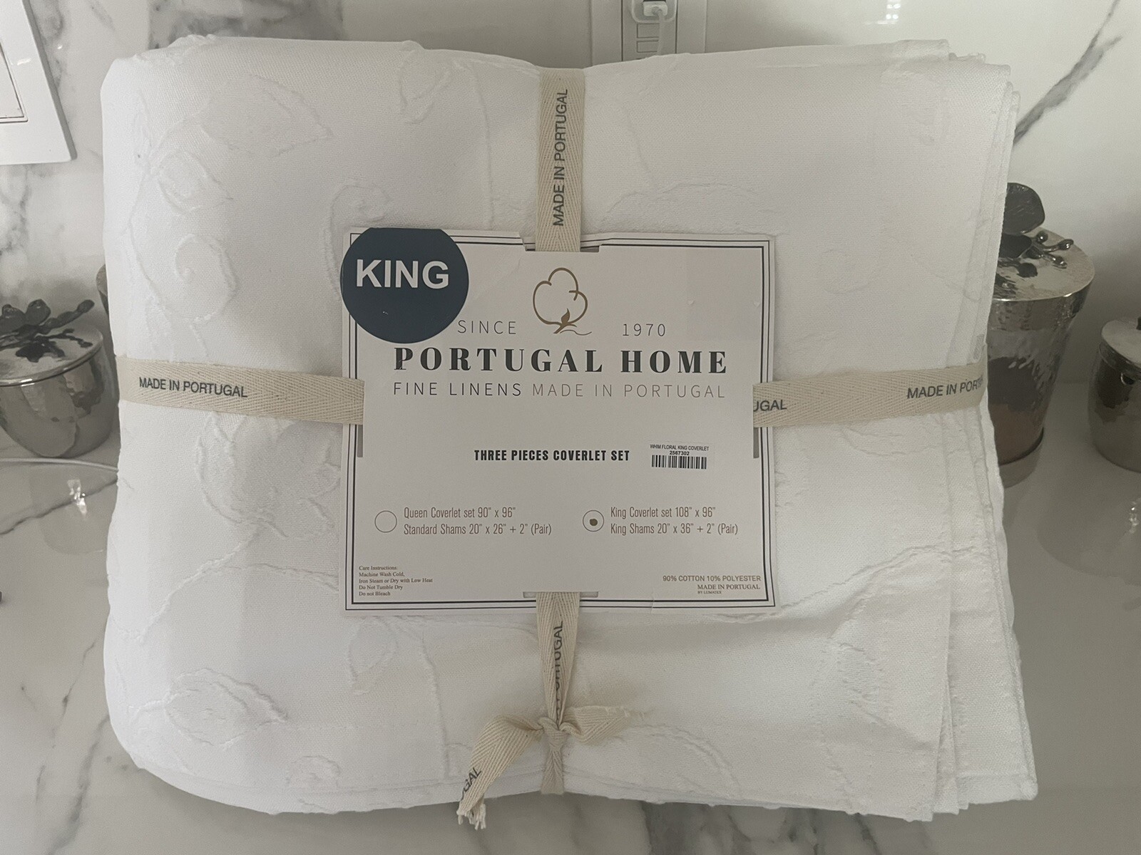 Portugal Home Fine Lines Matelasse Coverlet+Two Standard Sham White