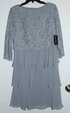 Jessica Howard Gray Missy Midi Dress Chiffon Sequins Lace Ruffles NWT - Size 12