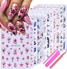 Flower Stickers for Nail Art Decals - 12 Sheets Spring Butterfly Nail Stickers w
