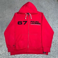 Polo Jeans Ralph Lauren Full Zip Hoodie Red Spellout 67 Patch Mens Large Y2K