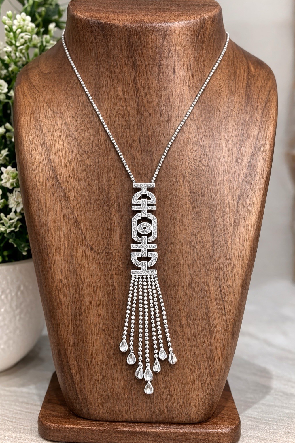 Sterling Silver Statement Necklace Geometric Pend… - image 13