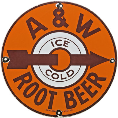 VINTAGE A & W ICE COLE ROOT BEER PORCELAIN SIGN GAS STATION COLA DEW PEPSI FLOAT