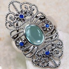 2CT Natural Aquamarine Sapphire 925 Sterling Silver Art Deco Ring Sz 7,8 US8