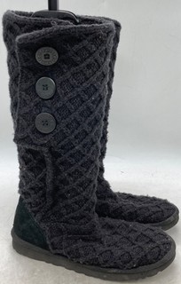 UGG Womens Tall Black Knit Button Boots Size 10 EU 41 Cozy Winter Casual