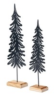 2Er Set Tanne Deko-Aufsteller Metall Schwarz Holz Deko Tannenbaum Tischdeko