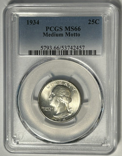 1934 MEDIUM MOTTO WASHINGTON QUARTER PCGS MS 66