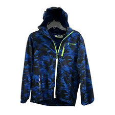 Boys Free Country Fleece Lined Softshell Hooded Jacket Large 14-16 Blue Camo