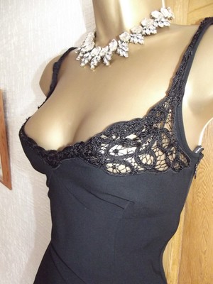 Karen Millen   Schwarzes langes Maxikleid mit Wackelspitze Größe 10 UK US 6 EU 38 Abschlussball