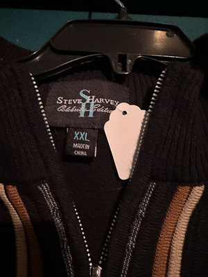 Steve Harvey Men's XXL Black Striped 1/4 Zip Pullover Sweater Mock Neck