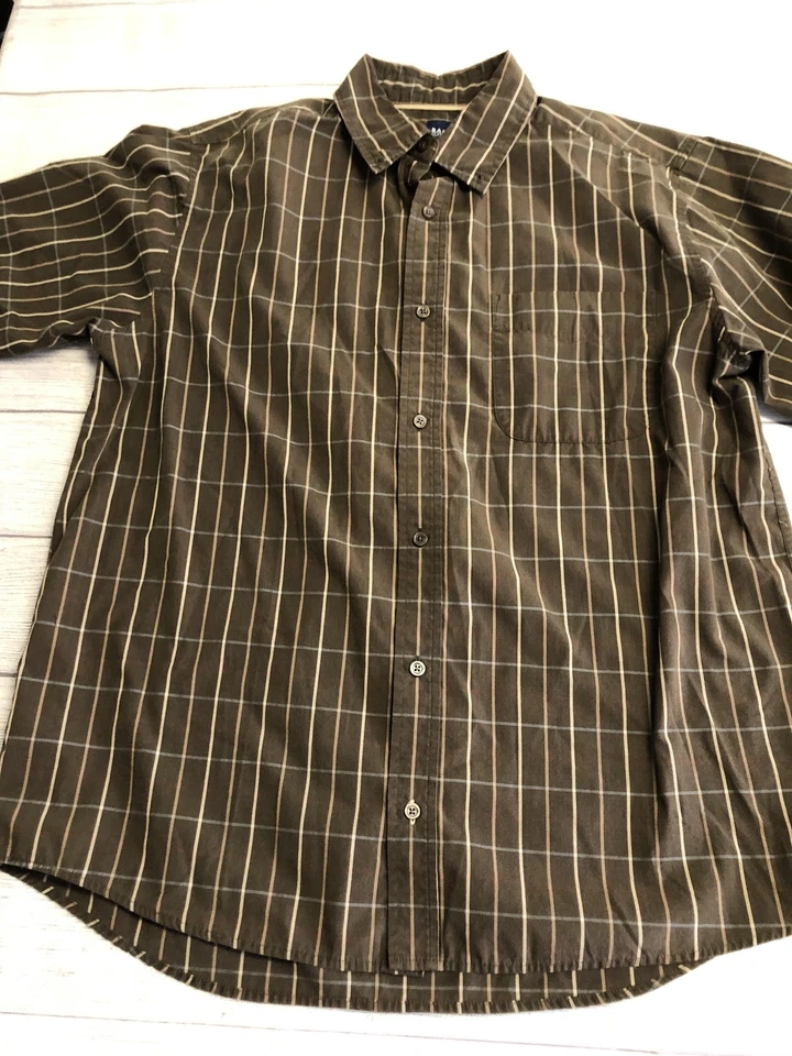 Basic Editions Shirt Mens Large Brown Plaid Button Down Long Sleeve Pocket Check - Image 2 of 4